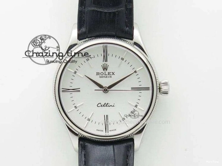 MiroTime 0114 Stylish Cellini Date YG White Stick Dial On Black Leather Strap A 3881